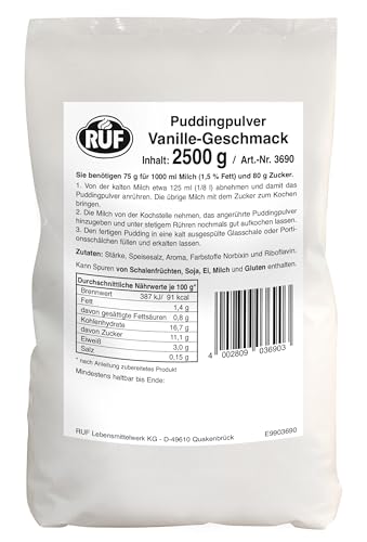 RUF Pudding Vanille, Puddingpulver mit Vanillegeschmack, nur mit Milch und Zucker aufkochen, Großgebinde, glutenfrei, ohne Allergene, 1x2500g von RUF