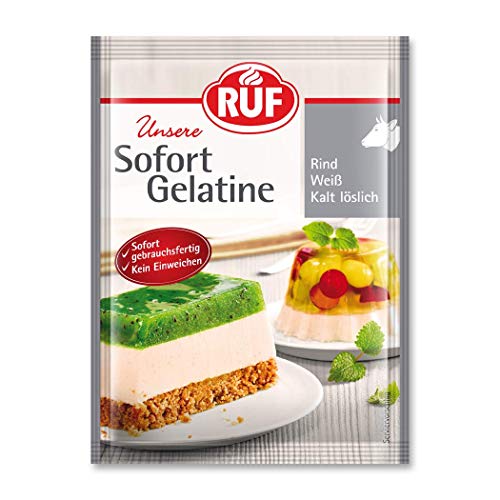 RUF Sofort-Gelatine Rind, halal Gelatinepulver kalt löslich, Speise-Gelatine ohne Einweichen und Erhitzen, Rinder-Gelatine zum Kochen und Backen, 30g, weiß von RUF