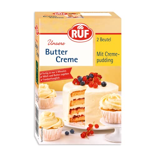 RUF Buttercreme mit Creme-Pudding, zum Eindecken & Garnieren von Torten & Cupcakes, Fondant-tauglich, vielseitig anwendbar, glutenfrei & vegan, 2 x 70g von RUF