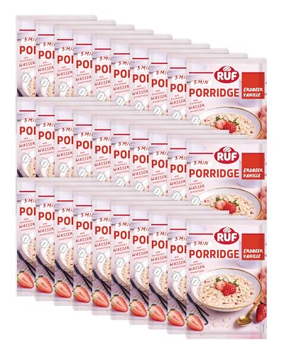 RUF 30er Pack Monats-Vorrat Porridge Erdbeer Vanille, Instant Haferbrei für ein schnelles und gesundes Frühstück, 30 x 65g Beutel von RUF