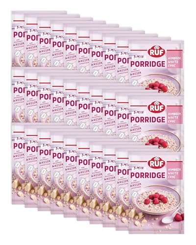 RUF 30er Pack Monats-Vorrat Porridge Himbeer White Chocolate, Instant Haferbrei für ein schnelles und gesundes Frühstück, 30 x 65g Beutel von RUF