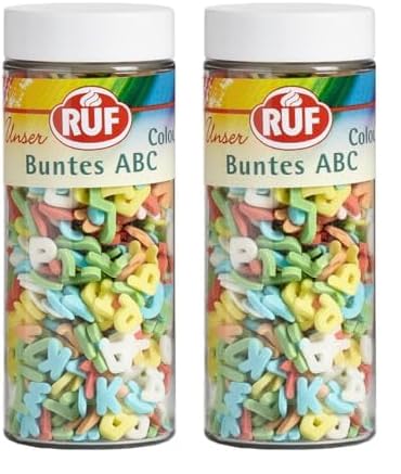 RUF ABC Streusel, Buchstaben Streusel essbar, ABC für Kuchen, Cup Cakes und Plätzchen, essbare Tortendeko (Packung mit 2) von RUF