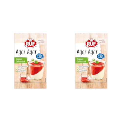 RUF Agar Agar, veganes Geliermittel in Pulverform, für bis zu 5 Liter Flüssigkeit, pflanzliches Gelatine, vegan und glutenfrei, 1 x 30g (Packung mit 2) von RUF