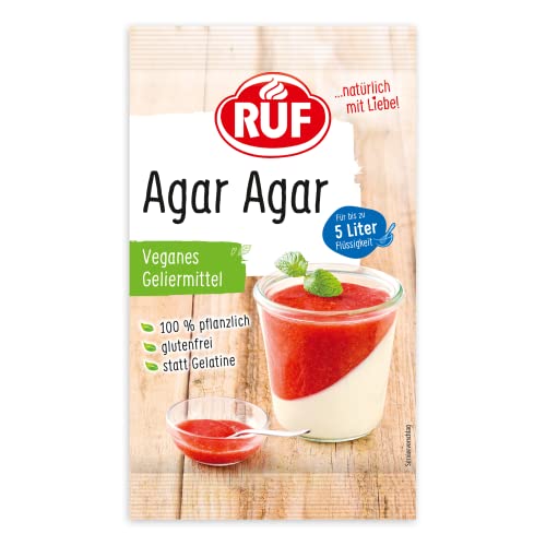 RUF Agar Agar Pulver, veganes Geliermittel, pflanzliche Gelatine für Tortencreme, Dessert, Mousse & Marmelade, kalte und heiße Verarbeitung, 1 x 30g von RUF