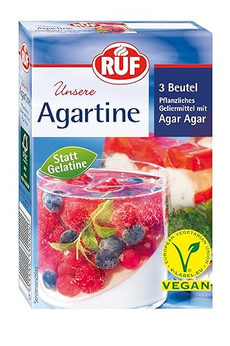 RUF Agartine Pulver, pflanzliches Geliermittel mit Agar-Agar, Ersatz für tierische Gelatine, für Desserts und Torten, glutenfrei und vegan, 3 x 10g von RUF