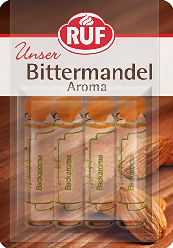 RUF Backaroma Bitter-Mandel, 4 Fläschchen Mandel-Aroma für Kuchen, Torten, Waffeln oder Plätzchen, tröpfchenweise dosierbar, glutenfrei, vegan von RUF