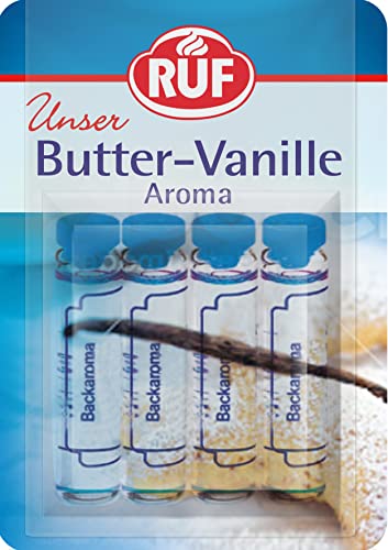 RUF Backaroma Butter-Vanille, 4 Fläschchen Vanille-Aroma für Kuchen, Torten, Waffeln oder Plätzchen, tröpfchenweise dosierbar, glutenfrei & vegan von RUF