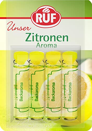 RUF Backaroma Zitrone, 4 Fläschchen Zitronenaroma, fruchtig frische Zitronen-Note für Teig , Cremes und Getränke, glutenfrei und vegan (Packung mit 10) von RUF