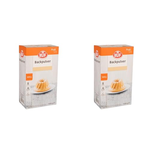 RUF Backpulver, Großpackung, zum Backen von Kuchen, Brötchen und Waffeln, zur Reinigung im Haushalt geeignet, glutenfrei, vegan, Profi Line, 1000g (Packung mit 2) von RUF