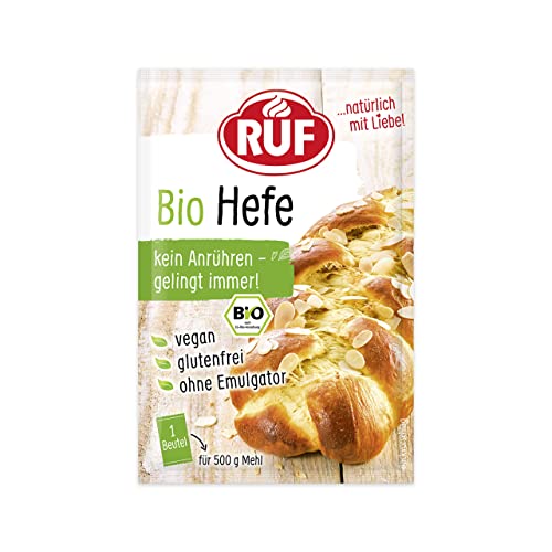 RUF Bio Hefe, ohne Emulgator und ohne Anrühren, Trockenhefe für Pizza, Brot, Datschi, Hefezöpfe, Kuchen & mehr, glutenfreie Trockenbackhefe, 3 x 9 g (Packung mit 10) von RUF