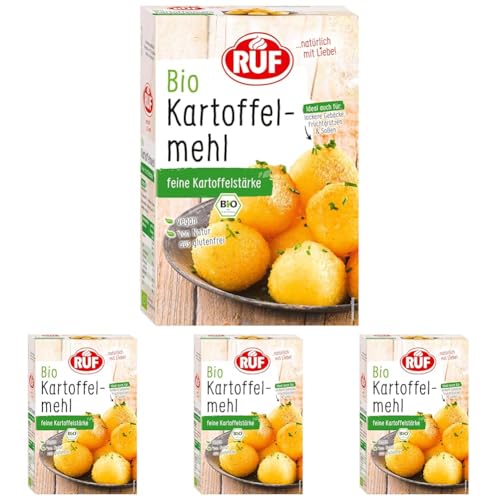 RUF Bio Kartoffelmehl, reine Kartoffelstärke zum Kochen & Backen, für Kartoffel-Klöße, Süßkartoffel-Pommes, Kartoffel-Brot, glutenfrei und vegan (Packung mit 4) von RUF