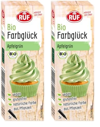 RUF Bio Lebensmittelfarbe Apfel-Grün, mit Agavendicksaft zum Einfärben von Zucker-Glasuren & für ausgefallene Torten, glutenfrei & vegan, 1 x 25g (Packung mit 2) von RUF