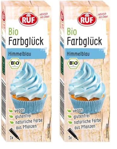 RUF Bio Lebensmittelfarbe Himmel-Blau, mit Agavendicksaft zum Einfärben von Zucker-Glasuren & für ausgefallene Torten, glutenfrei & vegan, 1 x 25g (Packung mit 2) von RUF