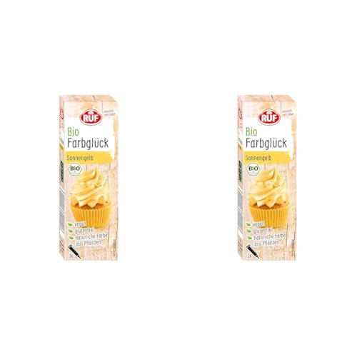 RUF Bio Lebensmittelfarbe Sonnen-Gelb, mit Agavendicksaft zum Einfärben von Zucker-Glasuren & für ausgefallene Torten, glutenfrei & vegan, 1 x 25g (Packung mit 2) von RUF