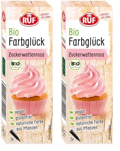 RUF Bio Lebensmittelfarbe Zuckerwatten-Rosa, mit Agavendicksaft zum Einfärben von Glasuren & für ausgefallene Torten, glutenfrei & vegan, 1 x 25g (Packung mit 2) von RUF