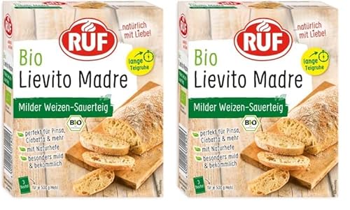 RUF Bio Lievito Madre Sauerteig, milder Weizen-Sauerteig, getrocknete Natur-Hefe aus Weizen-Mehl Typ 00, lange Teigführung für Ciabatta, Pinsa, Pizza-Teig, 3x35g (Packung mit 2) von RUF