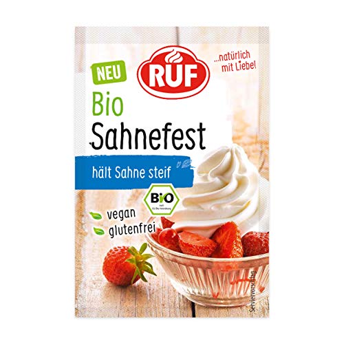 RUF Bio Sahnefest, Sahne-Standmittel in Bio Qualität, für Kuchen, Torten, Waffeln und Windbeutel geeignet, glutenfrei und vegan laut Rezeptur, 4 x 8g von RUF