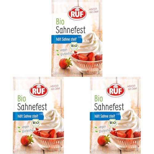 RUF Bio Sahnefest, Sahnestandmittel in Bio Qualität, für Kuchen, Torten, Waffeln und Windbeutel geeignet, glutenfrei und vegan laut Rezeptur (Packung mit 3) von RUF