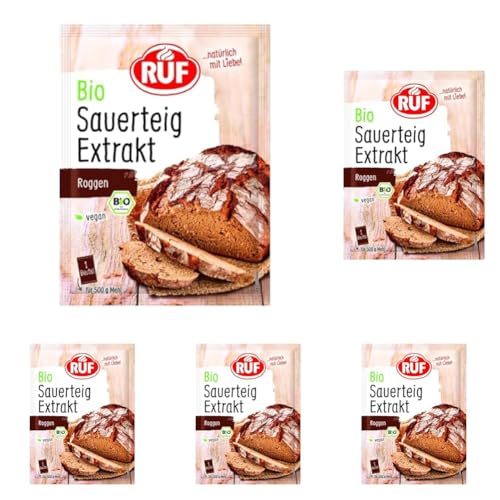 RUF Bio Sauerteig-Extrakt, getrockneter Sauerteigextrakt aus Bio Roggen-Vollkornmehl, Roggensauerteig zum Backen von Brot & Brötchen, 10er Pack von RUF