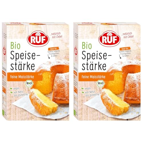 RUF Bio Speisestärke, reine Maisstärke, ideal für lockeres Gebäck, zum Binden von Soßen und Frucht-Kompott, glutenfrei und vegan (Packung mit 2) von RUF