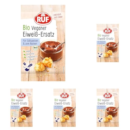 RUF Bio Veganer Eiweiß-Ersatz, pflanzliche Alternative zu Eiweiß, veganes & glutenfreies Ei-Ersatz Pulver, Eiweiß-Pulver zum Kochen & Backen, 1 x 20g (Packung mit 5) von RUF