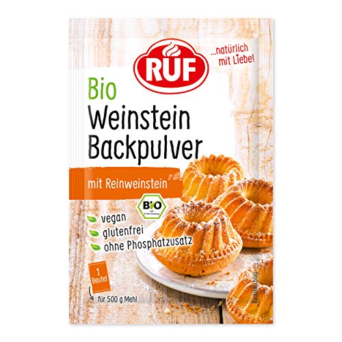 RUF Bio Weinstein-Backpulver, ohne Phosphatzusatz, Backtriebmittel zum Backen von Kuchen, Torten, Muffins und Cupcakes, glutenfrei und vegan, 3 x 20g von RUF