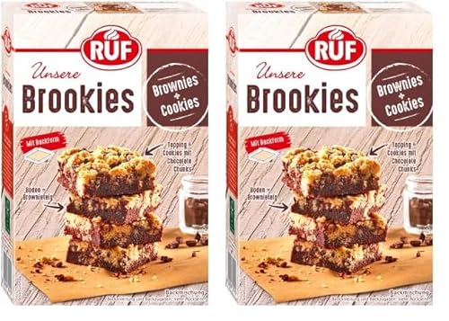 RUF Brookies, Brownies & Cookies vereint in einer schokoladigen Backmischung, inklusive praktischer Papier-Backform, einfache Zubereitung, 1 x 460g (Packung mit 2) von RUF