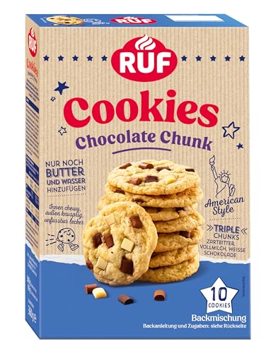 RUF Chocolate Chunk Cookies, Backmischung für helle Kekse im American Style mit triple Schoko-Stückchen, innen chewy, außen knusprig, 10 Cookies, 360 g von RUF