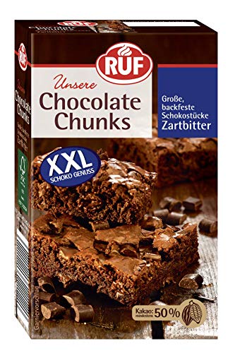 RUF Chocolate Chunks Zartbitter, Backfeste, dunkle Schokoladen-Tropfen, XXL Schoko-Drops zum Backen, vegane Schokoladen-Stücke, glutenfrei, 1x100g von RUF