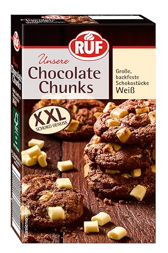 RUF Chocolate Chunks Weiß, backfeste Schokoladen-Tropfen, XXL Schoko-Drops zum Backen, Schoko-Stücke für Muffins & Brownies, glutenfrei, 1 x 100g von RUF