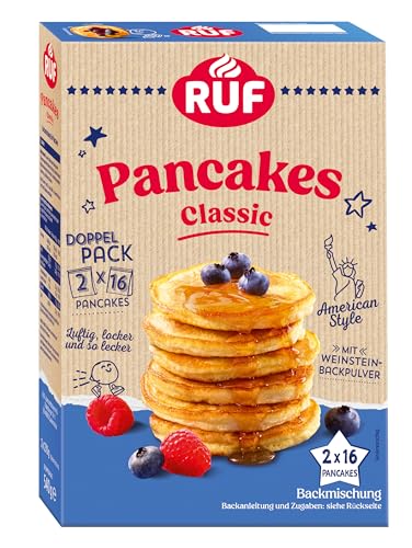 RUF Classic Pancakes, Backmischung für fluffige Pfannkuchen im American Style für ein echtes Genießer-Frühstück, 2 x 16 Pancakes, 540 g von RUF