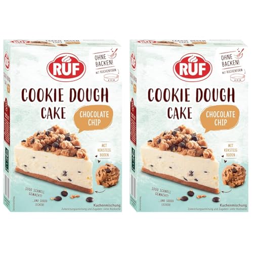 RUF Cookie Dough Cake ohne Backen, Tortenboden aus Keksteig mit Frischkäse-Creme und Schokoladenstückchen, inkl. Kuchenform, 1x325g (Packung mit 2) von RUF