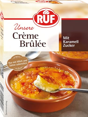 RUF Crème Brûlée mit selbst karamellisierendem Karamell-Zucker, französisches Dessert mit knackiger Zucker-Kruste ohne Flambieren, glutenfrei, 1 x 95 g von RUF