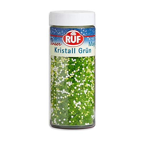 RUF Crystal Green Streusel, glänzende Torten-Deko, Zucker-Perlen in grün weiß und schimmernde grüne Zucker-Kristalle, zum Verzieren von Plätzchen, Cupcakes Deko von RUF