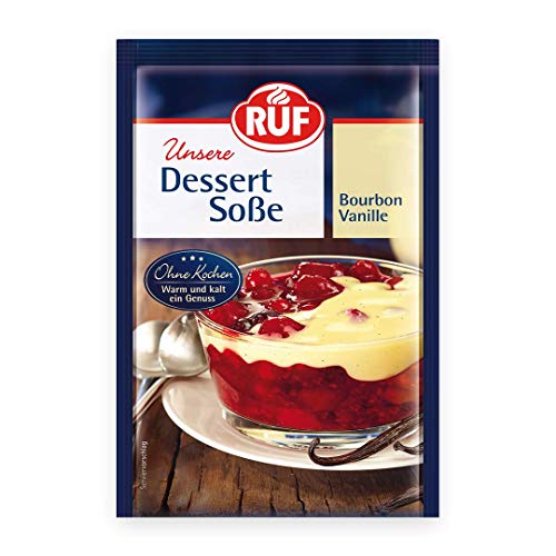 RUF Dessertsoße Bourbon-Vanille ohne Kochen, warm und kalt ein Genuss, ideal zu Roter Grütze, Götterspeise und Desserts, glutenfrei, 1x40g von RUF