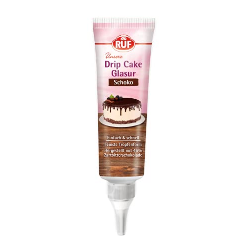 RUF Drip Cake Glasur Schoko, Schokoladen-Glasur in der Tube, zum Glasieren von Tropfen-Kuchen, Naked-Cakes, Cupcakes & Torten, glutenfrei, 1 x 125g von RUF