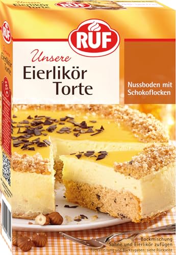 RUF Eierlikör-Torte, Torten-Backmischung für einen Nuss-Biskuitboden mit Schokoflocken, Sahnecreme und Eierlikör, einfach & schnell von RUF