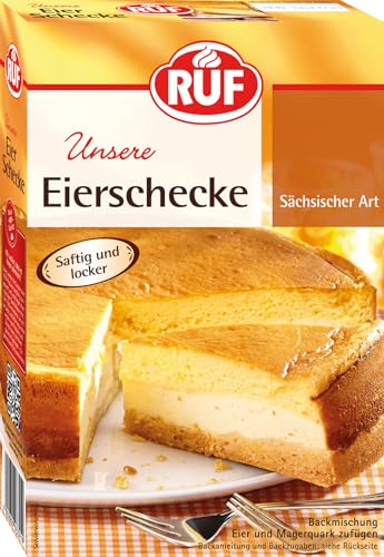 RUF Eierschecke Kuchen, Backmischung für einen cremigen Käsekuchen sächsischer Art mit Quark-Füllung und Scheckenmasse von RUF