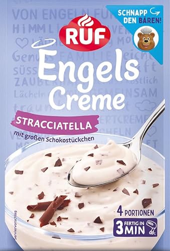 RUF Engels Creme Straciatella, Dessertpulver für eine Dessertcreme mit Sahne-Vanille-Geschmack und großen Schoko-Stückchen, 4 Portionen von RUF