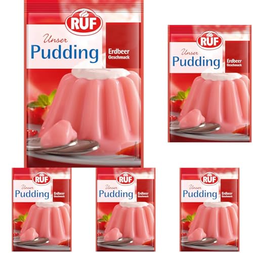 RUF Erdbeer-Pudding mit fruchtiger Erdbeernote, glutenfrei, nur mit Milch und Zucker aufkochen, 3x38g (Packung mit 5) von RUF