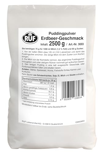 RUF Pudding Erdbeer, Puddingpulver mit Erdbeergeschmack, nur mit Milch und Zucker aufkochen, Großpackung, glutenfrei, ohne Allergene, 1x2500g von RUF