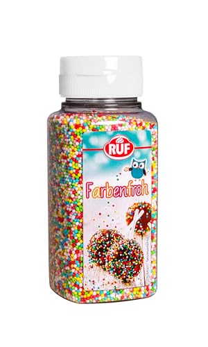 RUF Farbenfrohe Nonpareilles, Zucker-Perlen, Streu-Dekor in bunten Farben, Mini Zucker-Kugeln zum Verzieren von Eis, Torten & Muffins, 1 x 165g von RUF