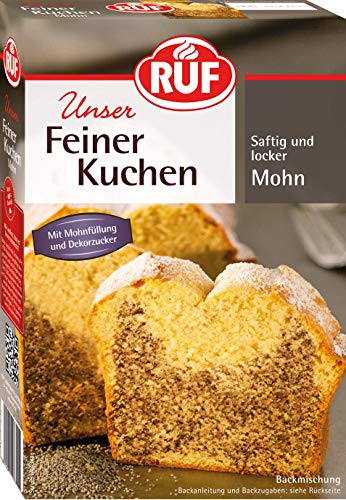 RUF Feiner Mohnkuchen, Backmischung für einen saftigen Rührkuchen mit aromatischer Mohnfüllung und Puderzucker, 1 x 465g von RUF