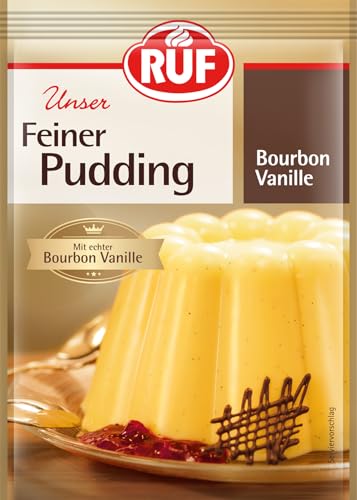 RUF Feiner Pudding Bourbon-Vanille mit edlem Vanille Aroma, echte Bourbon Vanille, glutenfrei, nur mit Milch und Zucker aufkochen, 3x38g (Packung mit 10) von RUF