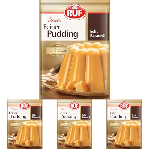 RUF Feiner Pudding Karamell mit intensivem Karamell-Geschmack, echter Karamell, glutenfrei, nur mit Milch und Zucker aufkochen, 3x42g (Packung mit 4) von RUF