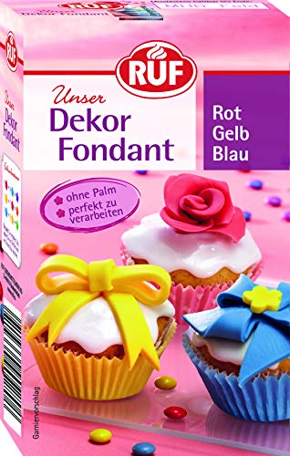 RUF Fondant bunt in rot, gelb & blau zum Formen von Figuren, Blumen und Buchstaben geeignet, Modellierfondant, Rollfondant ohne Palmöl, glutenfrei und vegan, 225g von RUF