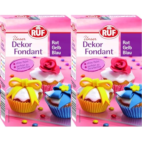 RUF Fondant rot, gelb, blau zum Formen von Figuren, Blumen und Buchstaben geeignet, Modellierfondant, Rollfondant, ohne Palmöl, glutenfrei und vegan, 225g (Packung mit 2) von RUF