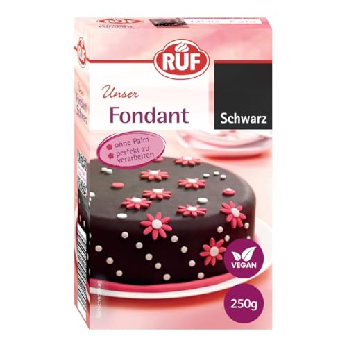 RUF Fondant schwarz, zum Formen von Figuren, Blumen und Buchstaben geeignet, Modellierfondant, Rollfondant, ohne Palmöl, glutenfrei und vegan, 250g (1er Pack) von RUF