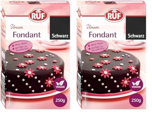 RUF Fondant schwarz, zum Formen von Figuren, Blumen und Buchstaben geeignet, Modellierfondant, Rollfondant, ohne Palmöl, glutenfrei und vegan, 250g (2er Pack) von RUF