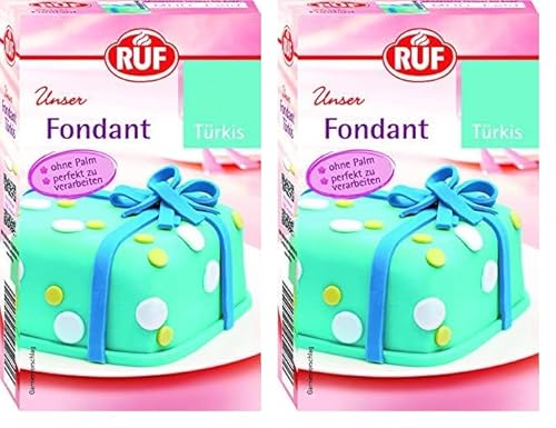 RUF Fondant türkis, zum Formen von Figuren, Blumen und Buchstaben geeignet, Modellierfondant, Rollfondant, ohne Palmöl, glutenfrei und vegan, 250g (Packung mit 2) von RUF